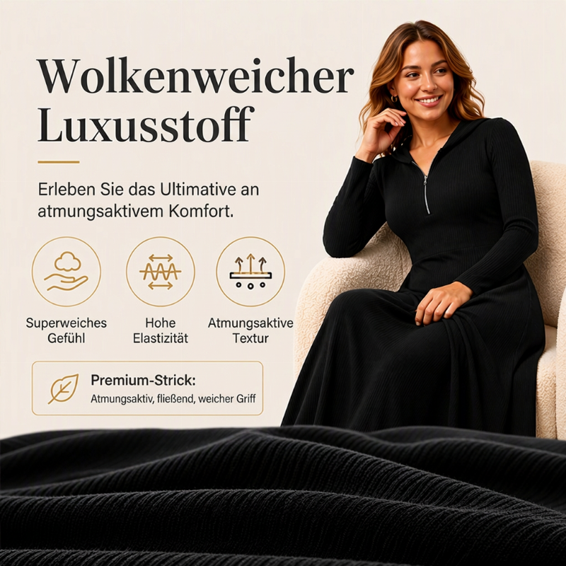 📢📢🎉✨Damen geripptes Kapuzen-Maxikleid