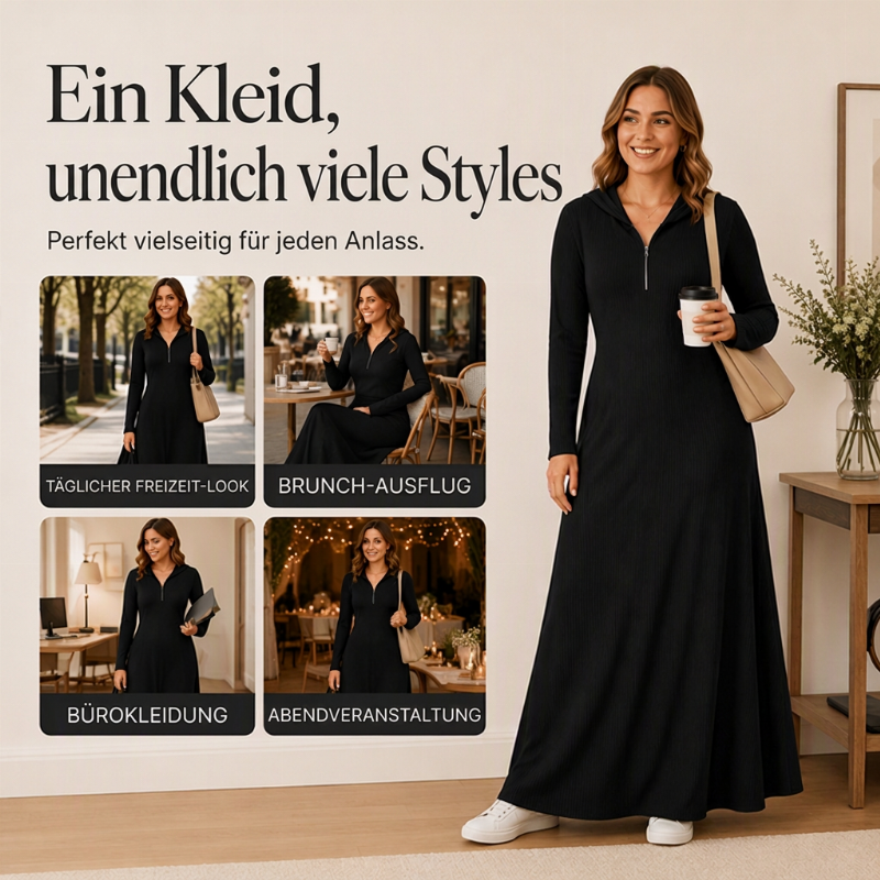 📢📢🎉✨Damen geripptes Kapuzen-Maxikleid