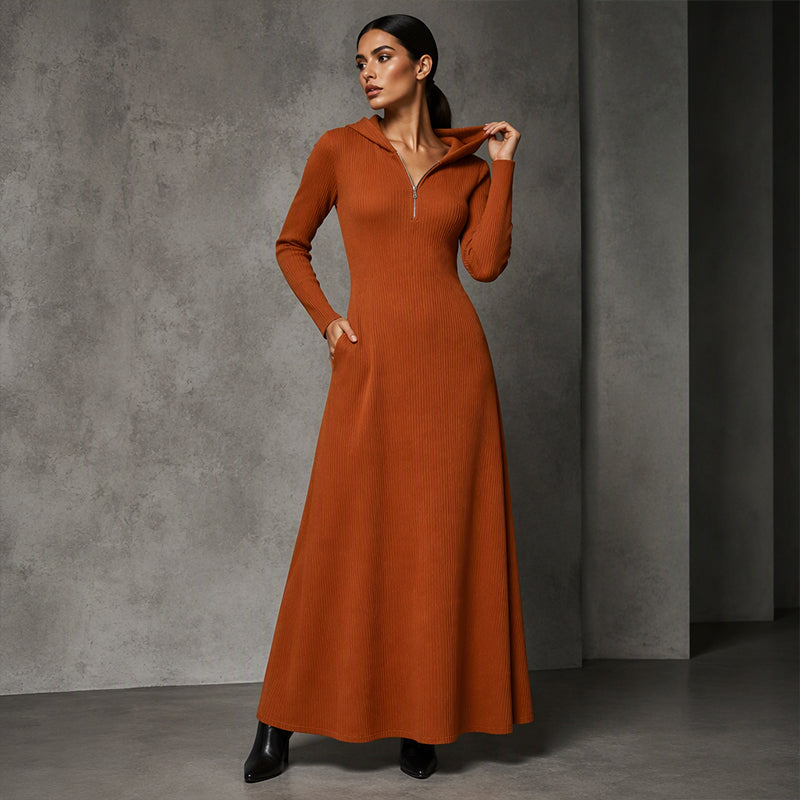 📢📢🎉✨Damen geripptes Kapuzen-Maxikleid