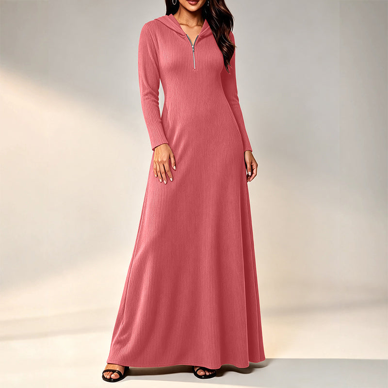📢📢🎉✨Damen geripptes Kapuzen-Maxikleid