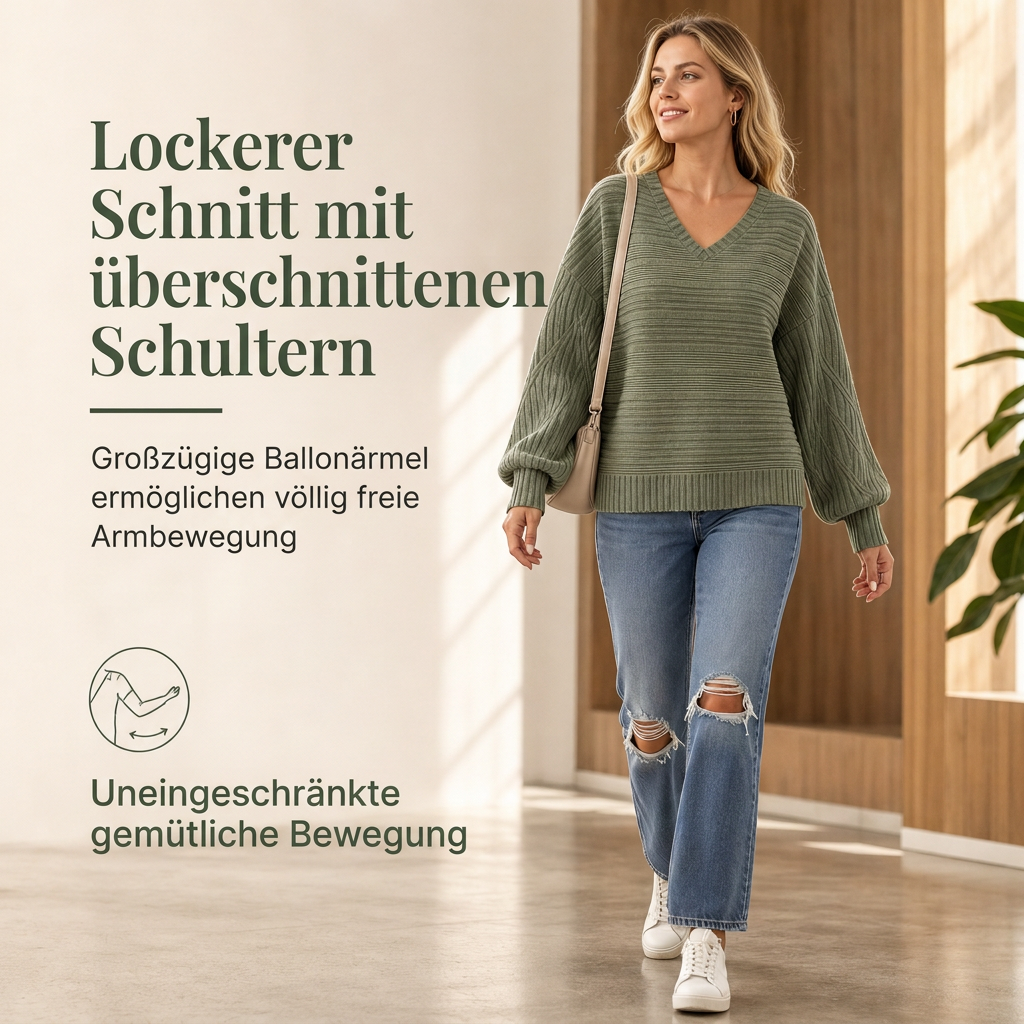 Freizeit-Langarmshirt mit V-Ausschnitt für Damen