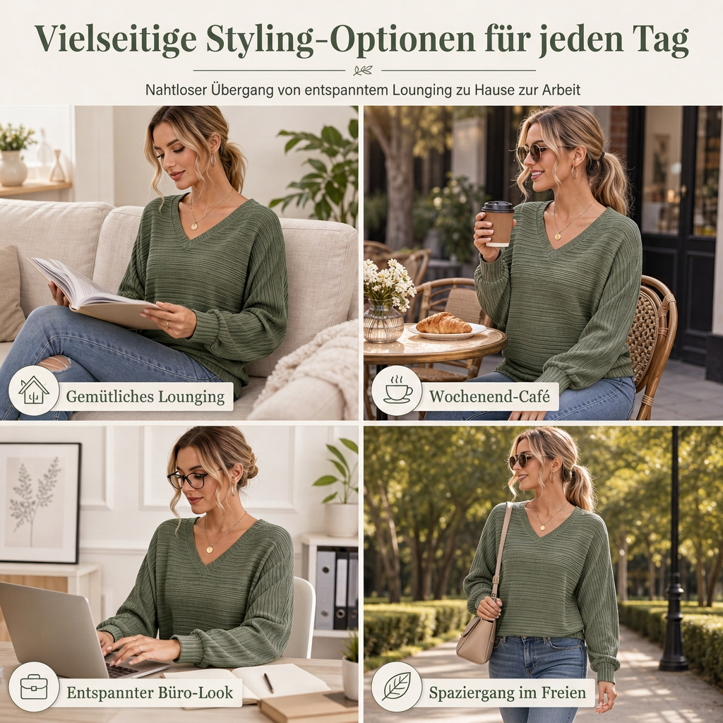 Freizeit-Langarmshirt mit V-Ausschnitt für Damen