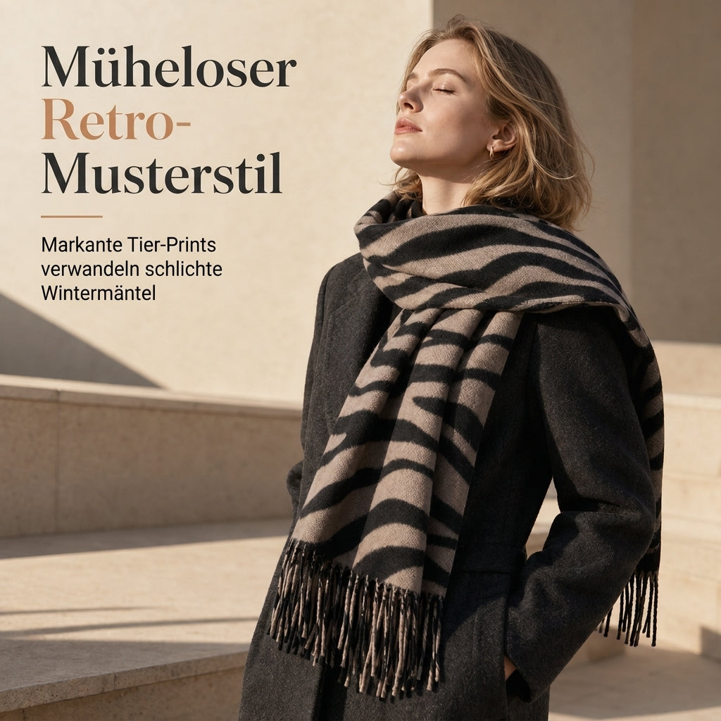 Damen Zebra Print Kunstkaschmir Schal, dicker warmer Winter Stola mit Fransen