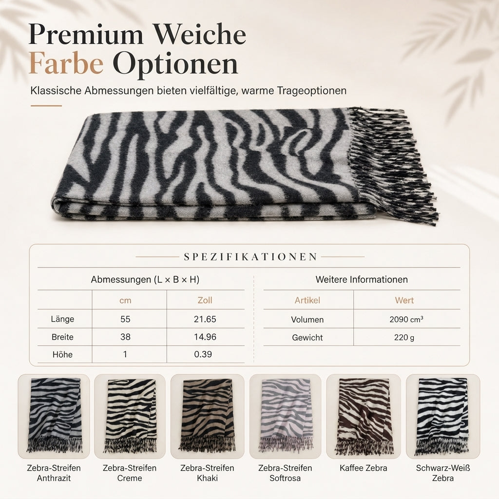 Damen Zebra Print Kunstkaschmir Schal, dicker warmer Winter Stola mit Fransen