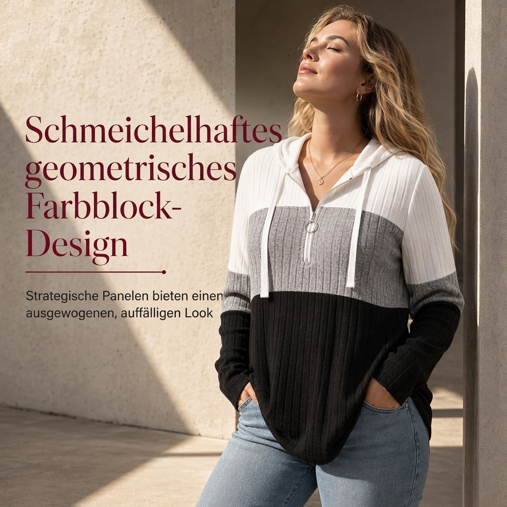 Damen Übergrößen Color Block Halbreißverschluss Kordelzug Kapuzen-Sweatshirt