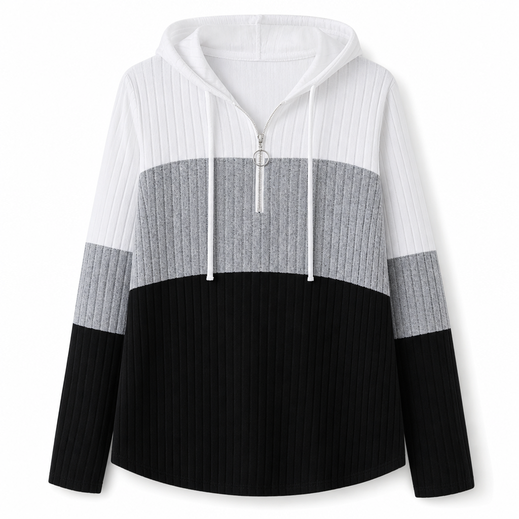 Damen Übergrößen Color Block Halbreißverschluss Kordelzug Kapuzen-Sweatshirt