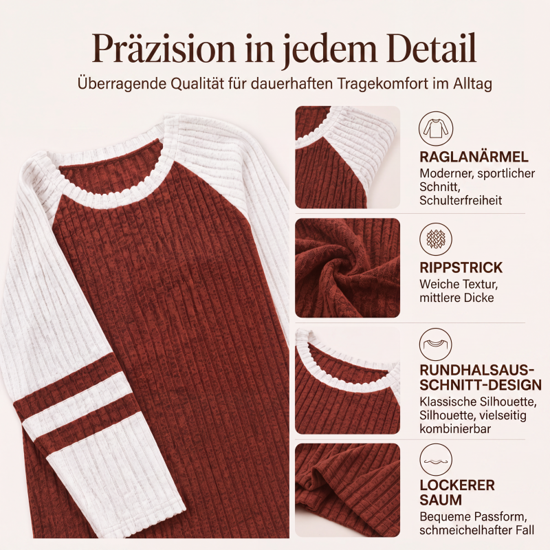 Langarm-Rippstrickoberteil für Damen im Color-Block-Design
