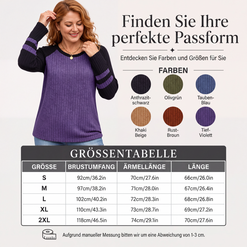 Langarm-Rippstrickoberteil für Damen im Color-Block-Design