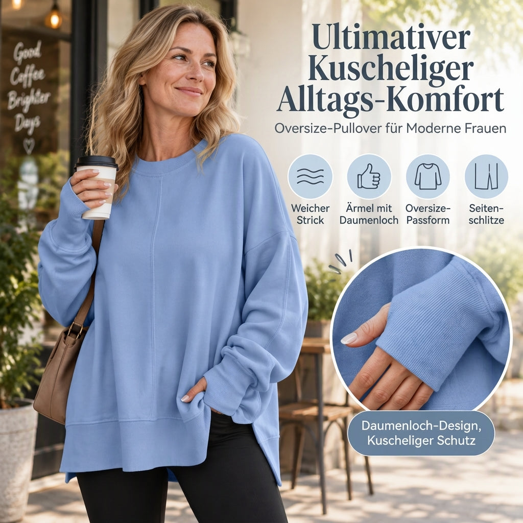 Damen Lockere Rundhalsausschnitt Sweatshirt mit Seitenschlitz