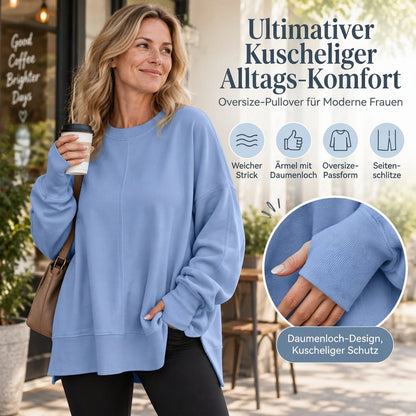 Damen Lockere Rundhalsausschnitt Sweatshirt mit Seitenschlitz