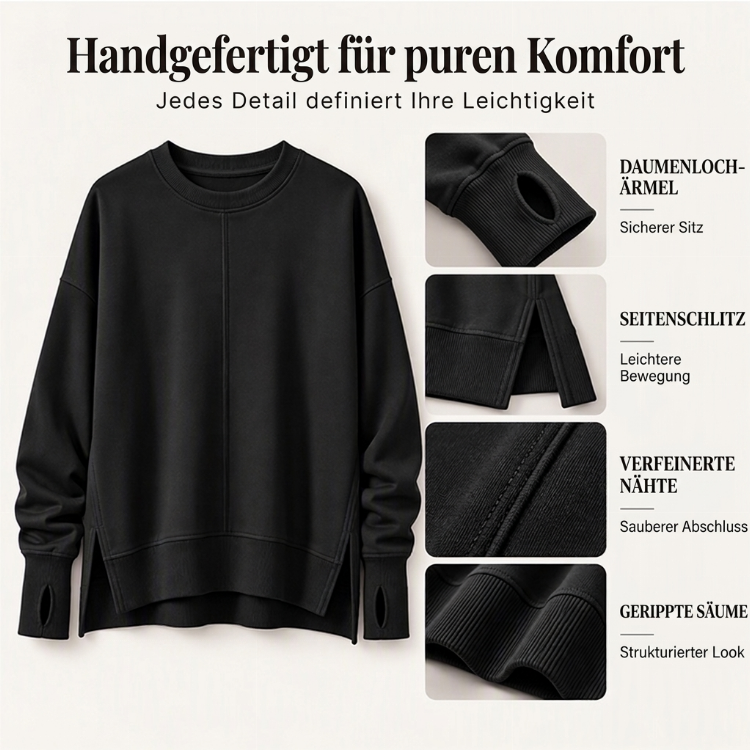 Damen Lockere Rundhalsausschnitt Sweatshirt mit Seitenschlitz