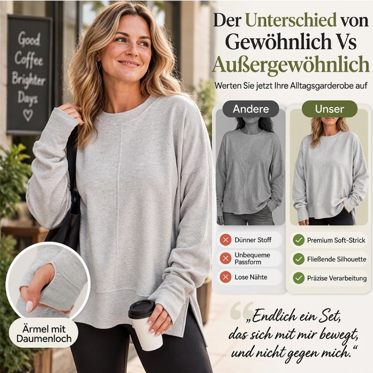 Damen Lockere Rundhalsausschnitt Sweatshirt mit Seitenschlitz