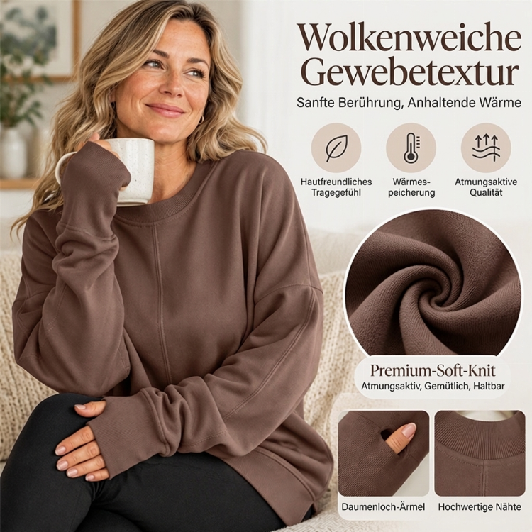 Damen Lockere Rundhalsausschnitt Sweatshirt mit Seitenschlitz