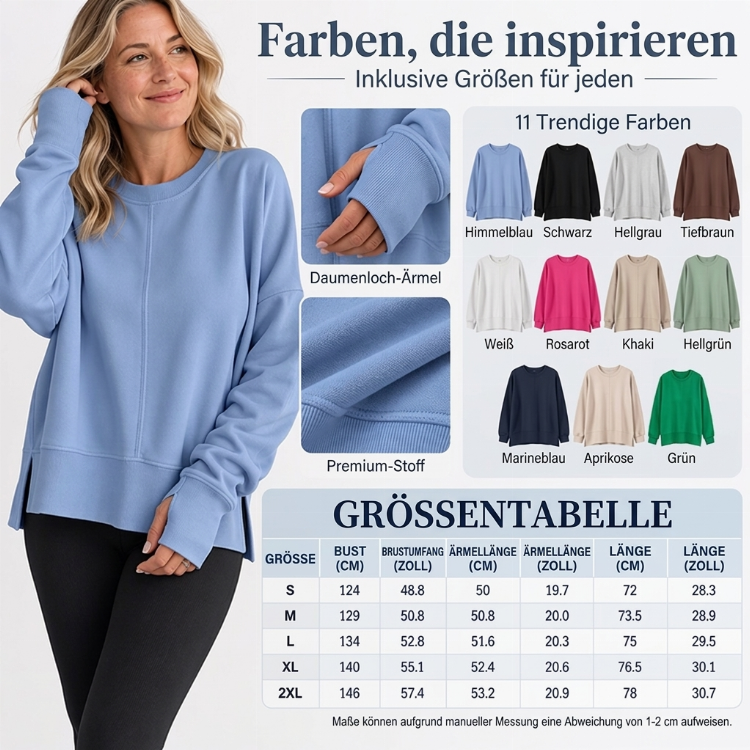 Damen Lockere Rundhalsausschnitt Sweatshirt mit Seitenschlitz