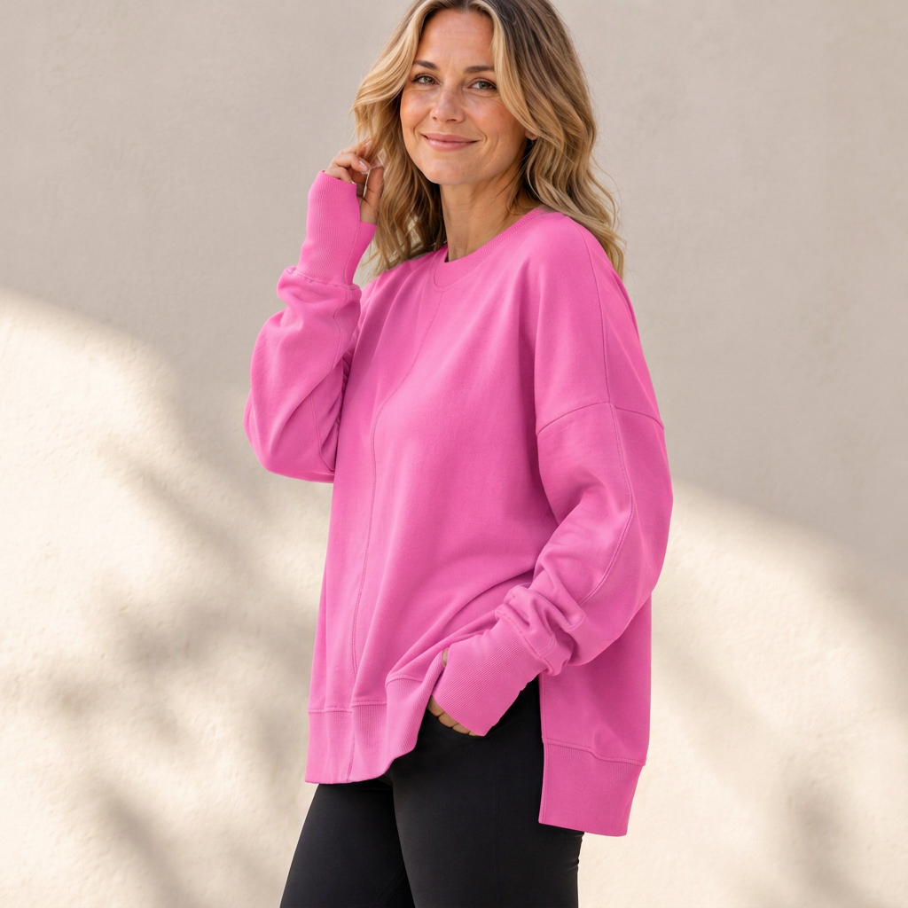 Damen Lockere Rundhalsausschnitt Sweatshirt mit Seitenschlitz