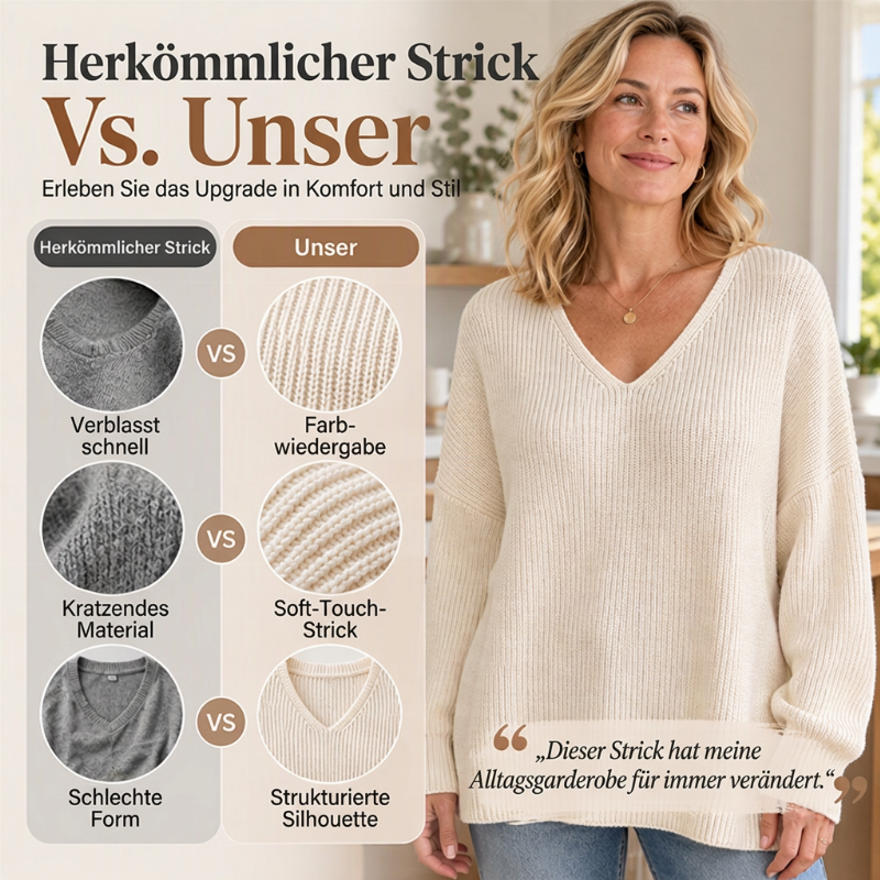 Damen Übergröße V-Ausschnitt Strickpullover