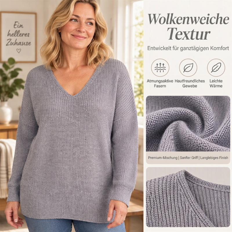 Damen Übergröße V-Ausschnitt Strickpullover