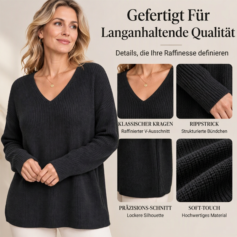 Damen Übergröße V-Ausschnitt Strickpullover