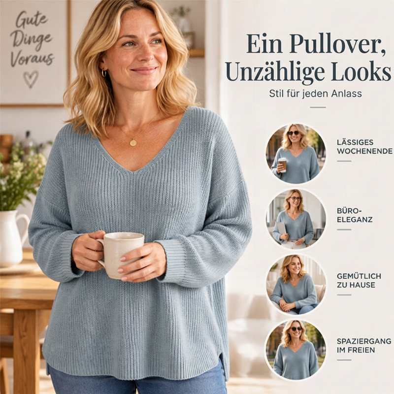 Damen Übergröße V-Ausschnitt Strickpullover