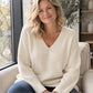 Damen Übergröße V-Ausschnitt Strickpullover