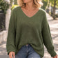 Damen Übergröße V-Ausschnitt Strickpullover