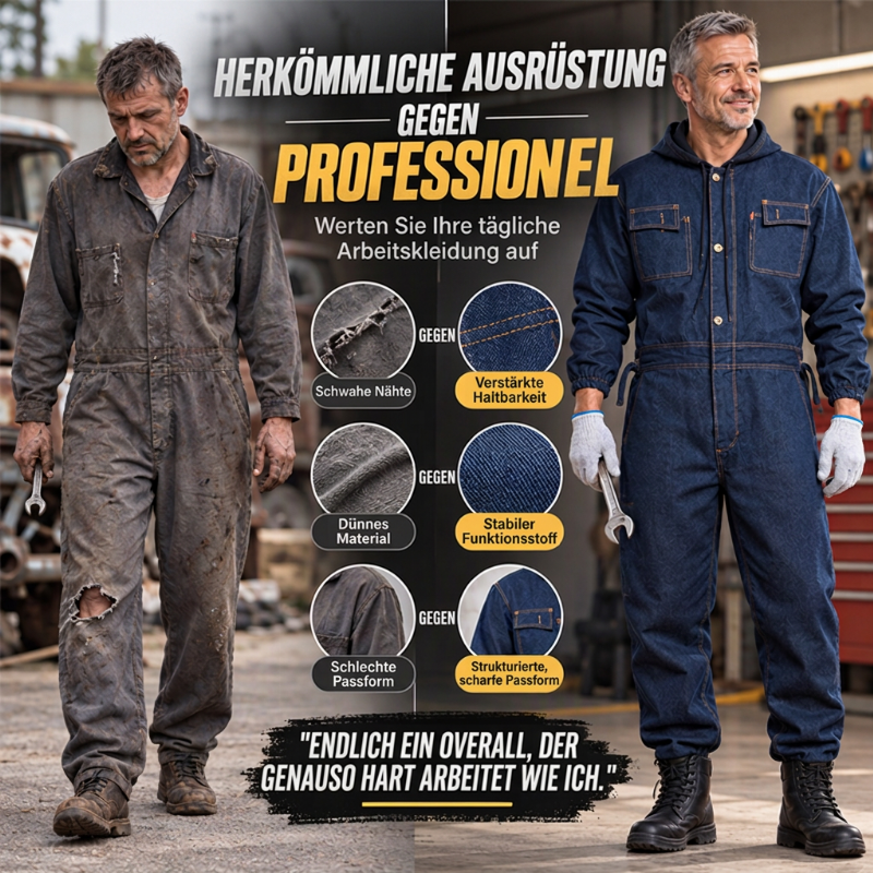🌟🌟 Langlebige Herren-Denim-Arbeitskombi mit Kapuze