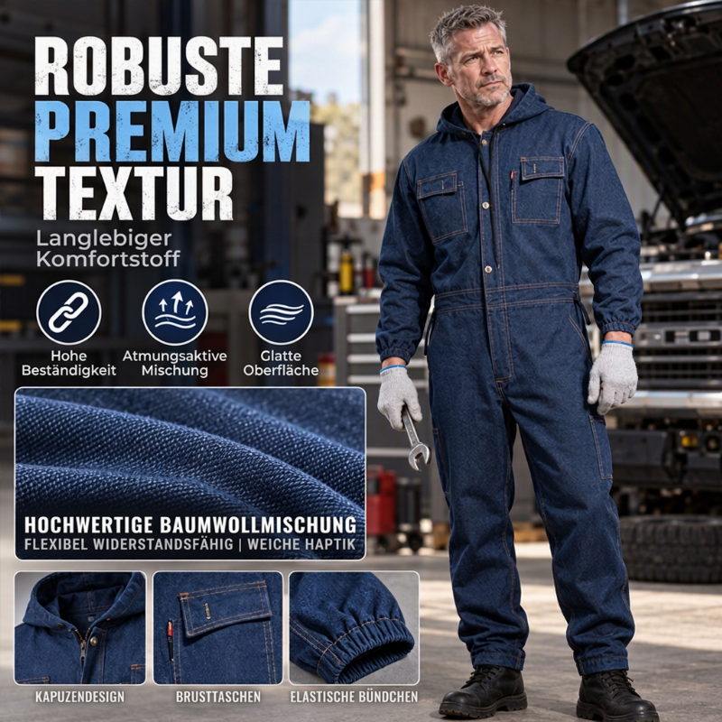 🌟🌟 Langlebige Herren-Denim-Arbeitskombi mit Kapuze
