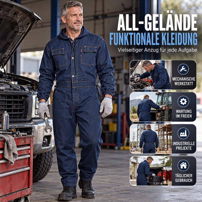 🌟🌟 Langlebige Herren-Denim-Arbeitskombi mit Kapuze