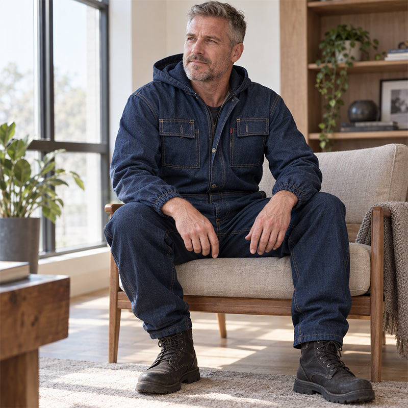 🌟🌟 Langlebige Herren-Denim-Arbeitskombi mit Kapuze
