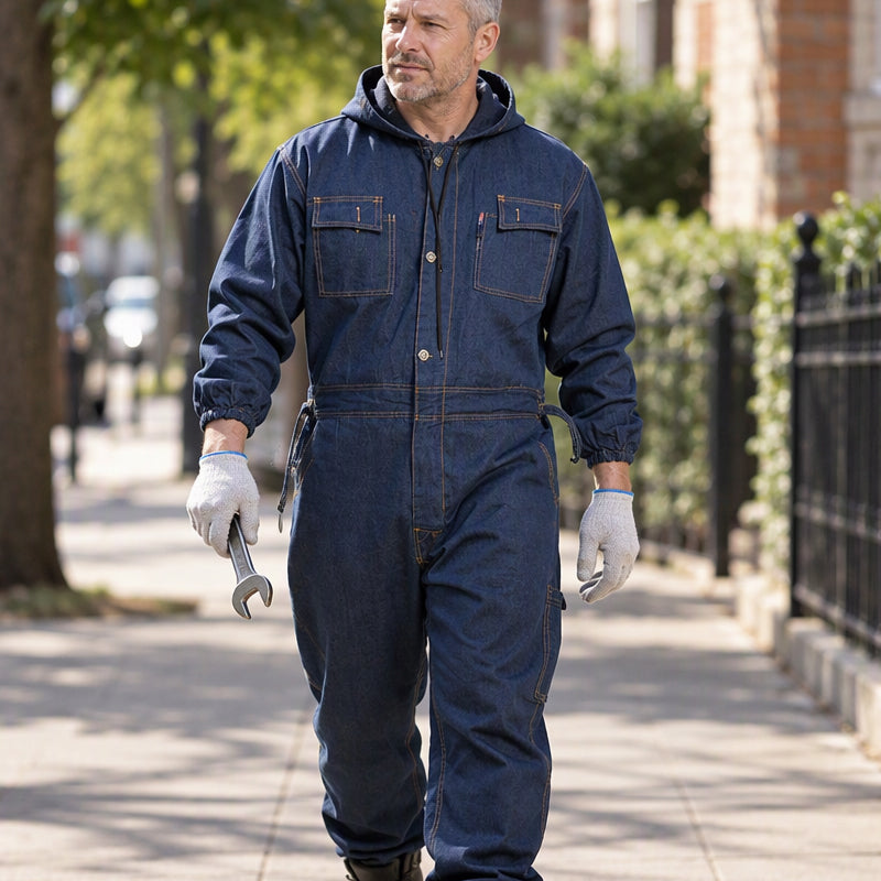 🌟🌟 Langlebige Herren-Denim-Arbeitskombi mit Kapuze