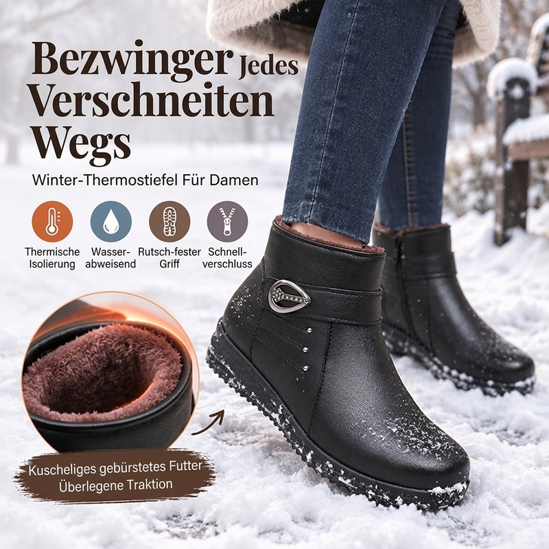 Damen Winterstiefel aus PU-Leder mit Plüschfutter