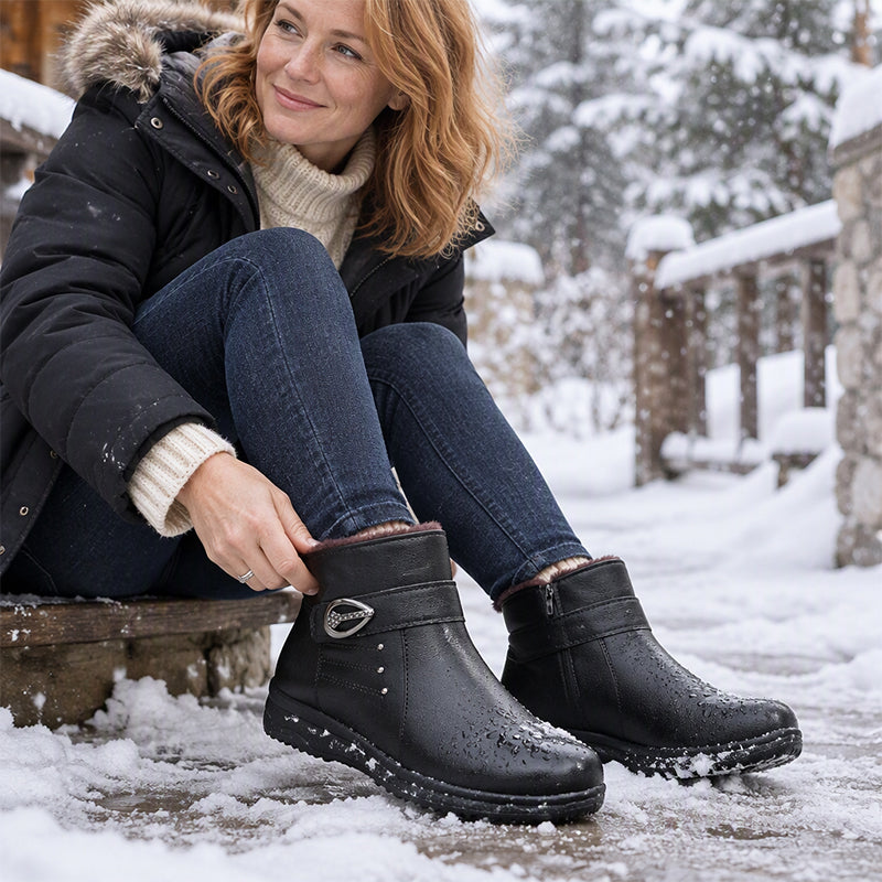 Damen Winterstiefel aus PU-Leder mit Plüschfutter