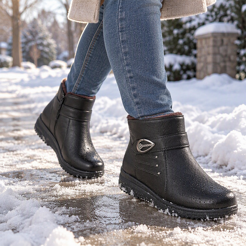 Damen Winterstiefel aus PU-Leder mit Plüschfutter