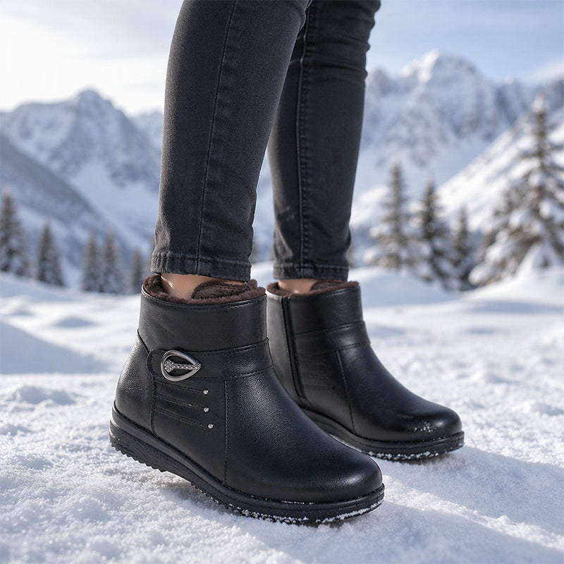 Damen Winterstiefel aus PU-Leder mit Plüschfutter